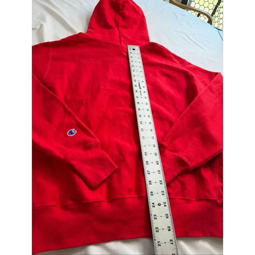 Vintage Champion Spellout Hoodie Red Old English Print Y2K Reverse Weave Large - Picture 10 of 10